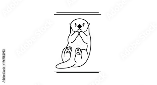 Minimalist black and white illustration of a cute otter floating peacefully on its back
