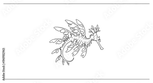 Intricate single line drawing of a leafy sea dragon showcasing its unique aquatic form and subtle