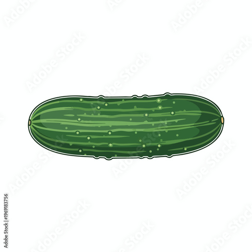 Green cucumber with bumpy skin, dark green stripes, and light spots on a white background