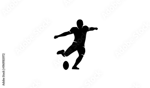 Football kicking ball silhouette icon minimalist black soccer player logo vector design