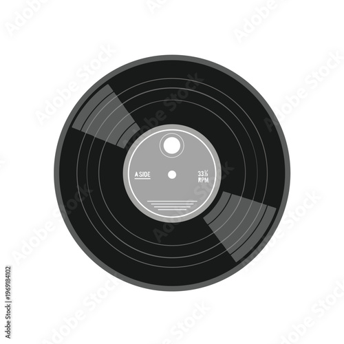 A black 33.3 RPM vinyl record with a grey label marked "A SIDE" on white