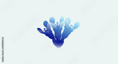 An elegant abstract oceanic flower illustration, showcasing a serene blue gradient and delicate, flowing organic shapes reminiscent of coral or deep-sea plant life