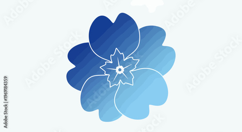Stylized blue flower illustration with a captivating, smoothly whisked color gradient, radiating natural elegance and a gentle, serene beauty for modern botanical designs and peaceful visual themes