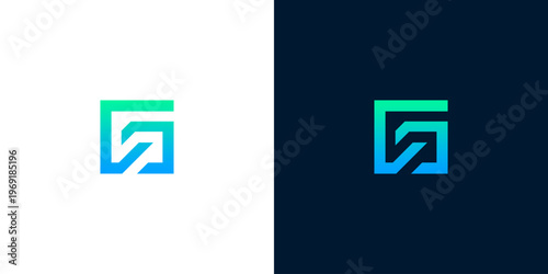 Modern abstract geometric initial logo design with a dynamic blue-green gradient, ideal for innovative technology companies, digital startups, and professional branding solutions