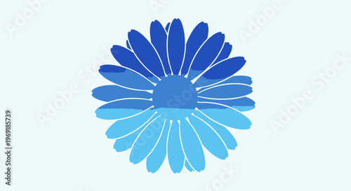 Harmonious blue flower illustration with a dynamic color gradient, smoothly blending deep and light azure shades in a soft, flowing artistic composition, for modern graphic design
