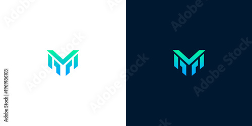 Modern and abstract letter M logo design with gradient color effect, modern alphabet letter M symbol representing technology, innovation, and digital connection