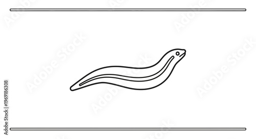 Sleek black line art illustration depicting a graceful aquatic eel-like marine animal