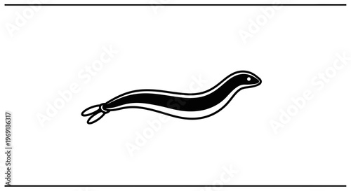Minimalist black and white illustration of a graceful aquatic creature with a distinctive tail