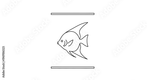 Elegant minimalist line art of an angelfish gracefully swimming in a serene aquatic environment