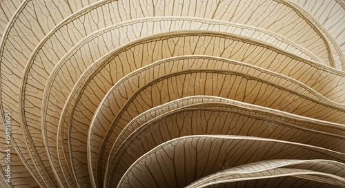 Wavy layers of brown paper sheets.