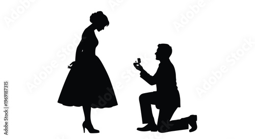 Vector graphic illustration of a man on one knee making a romantic marriage proposal.