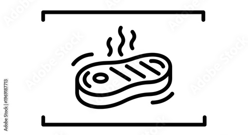 Modern minimalist icon of a perfectly grilled and steaming steak ready for a delicious meal