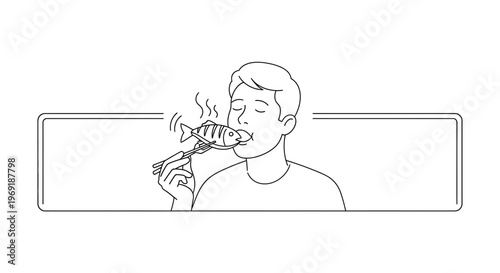 Satisfied individual savoring a freshly prepared steaming fish with traditional chopsticks for a