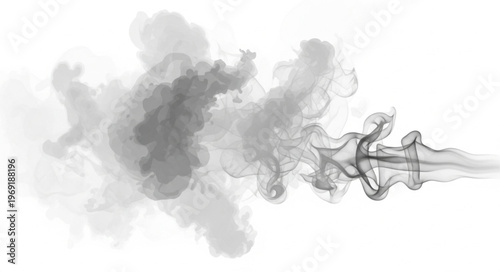 Abstract Smoke Plume - Ethereal Gray Haze on White Background.