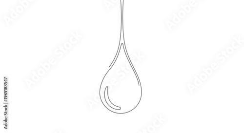 Continuous line art illustration of a pure water drop depicting simplicity and fluidity