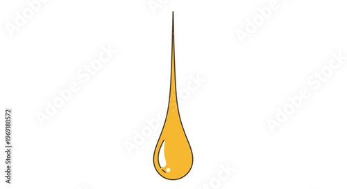 Vibrant golden liquid drop illustration gracefully elongating and descending against a pristine