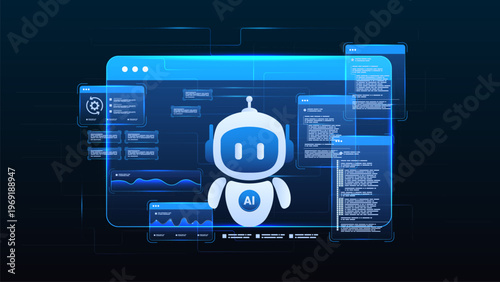 AI workflow automation artificial intelligence. ai agent workflow diagram dashboard machine learning with flow process, coding, and processing system.