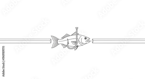 Abstract line drawing of a fish caught on a hook, serving as a vulnerable connection point between