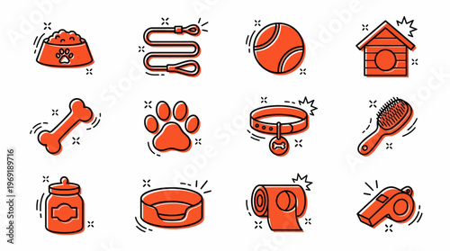 Professional Pet Care and Dog Accessories Icon Set Illustration Vector Design Element