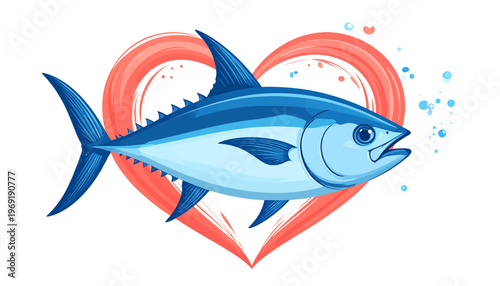 Healthy Tuna Fish Illustration Symbolizing Love and Nutrition