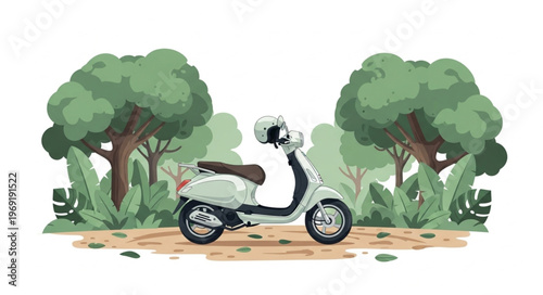 Illustration of a Scooter in a Natural Setting.