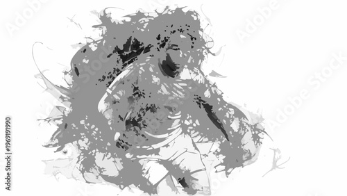 Abstract grayscale illustration of a woman s face and flowing hair