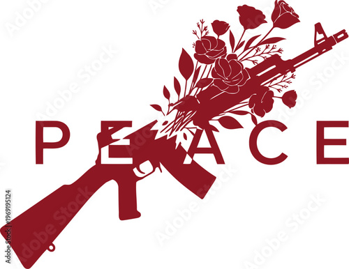 Illustration of a rifle with flowers symbolizing peace and antiviolence message