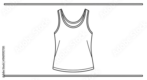 Minimalist line art illustration of a classic sleeveless top garment for versatile apparel design