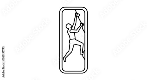 Dynamic minimalist outline capturing a lone individual skillfully ascending a rugged rock face