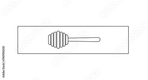 Minimalist black outline drawing of a traditional wooden honey dipper tool for culinary use