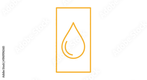 Minimalist golden droplet icon within a rectangular frame symbolizing purity or essential liquid