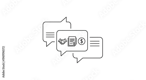Illustration of digital communication regarding business negotiations, financial agreements, and