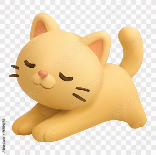 Adorable Pet Animal Vector Icon Set | 3D icon set |  a stretching cat