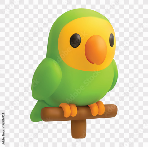 Adorable Pet Animal Vector Icon Set | 3D icon set | a parrot on a perch
