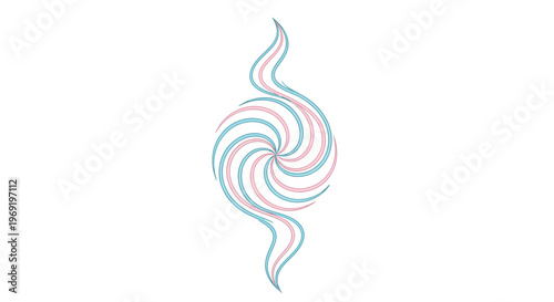 Elegant stylized design featuring a dynamic central spiral with graceful flowing teal and pink