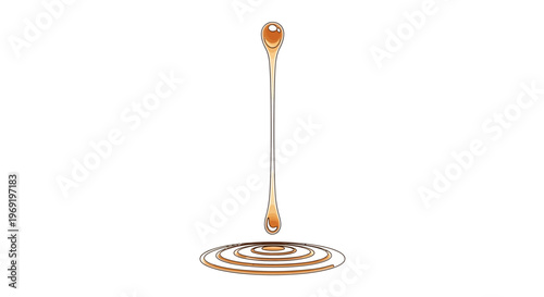 Golden liquid stream creating elegant concentric ripples upon a pristine white surface