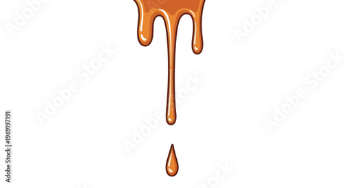 Viscous sweet golden brown liquid dripping vector illustration on clean white backdrop