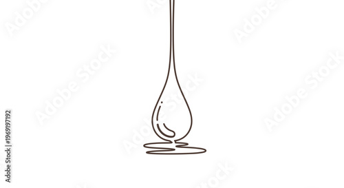 Minimalist line art illustration of a fluid drop descending and spreading, clean simple design