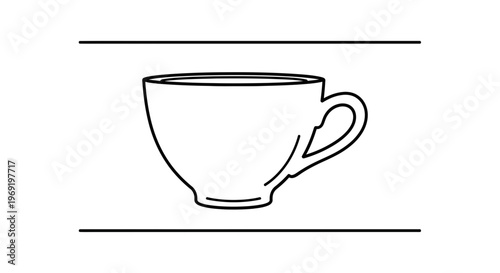 Minimalist outline drawing of a classic beverage cup for warm drinks and kitchen themes