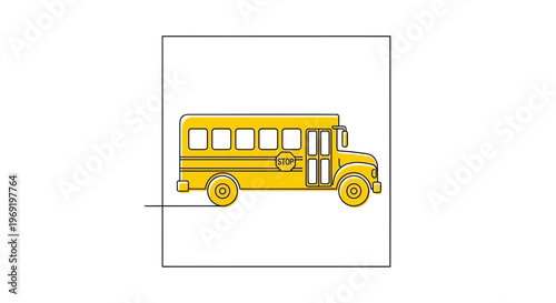 Modern school bus illustration crafted with a singular continuous line artistic approach