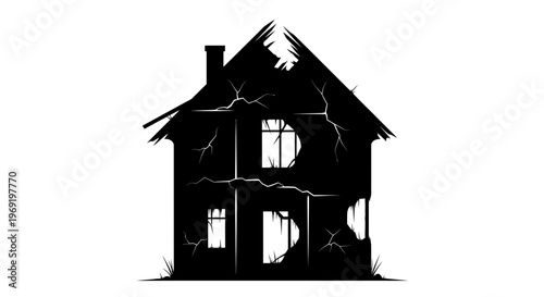 Spooky dilapidated old house silhouette evoking mystery and forgotten tales perfect for halloween