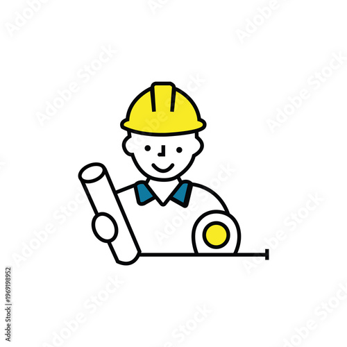 Professional Architect Engineer Monoline Icon Illustration