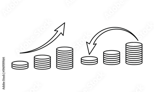 Stacked Coins Progressive Growth Upward Downward Arrow Line Vector