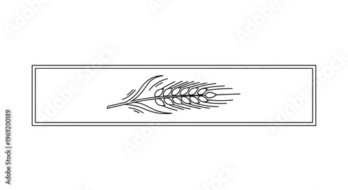 Elegant minimalist line art illustration of a single wheat stalk icon framed on a white background