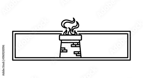 Minimalist vector outline of a smoking chimney inside a horizontal border, symbolizing energy
