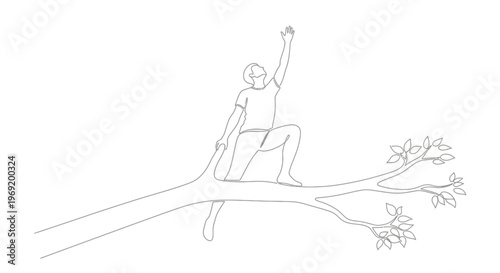 Minimalist single line art illustration of an individual reaching for aspiration while perched on