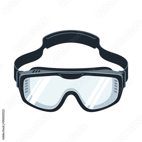 Black protective goggles with clear lenses and adjustable strap