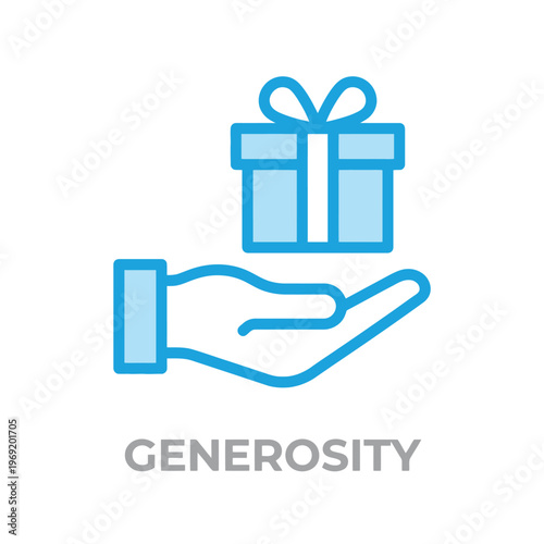 Vector graphic illustration Of a hand giving a gift symbolizing generosity and kindness with a blue icon on white background