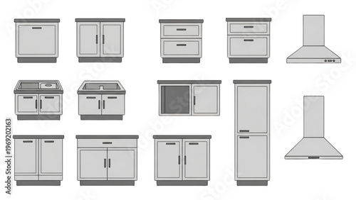 Kitchen cabinets and exhaust hoods vector set