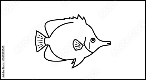 Detailed line art illustration of a vibrant tropical longnose butterflyfish swimming gracefully